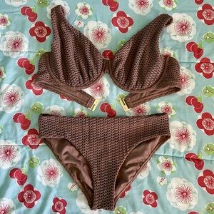 Brown Textured Bikini Set